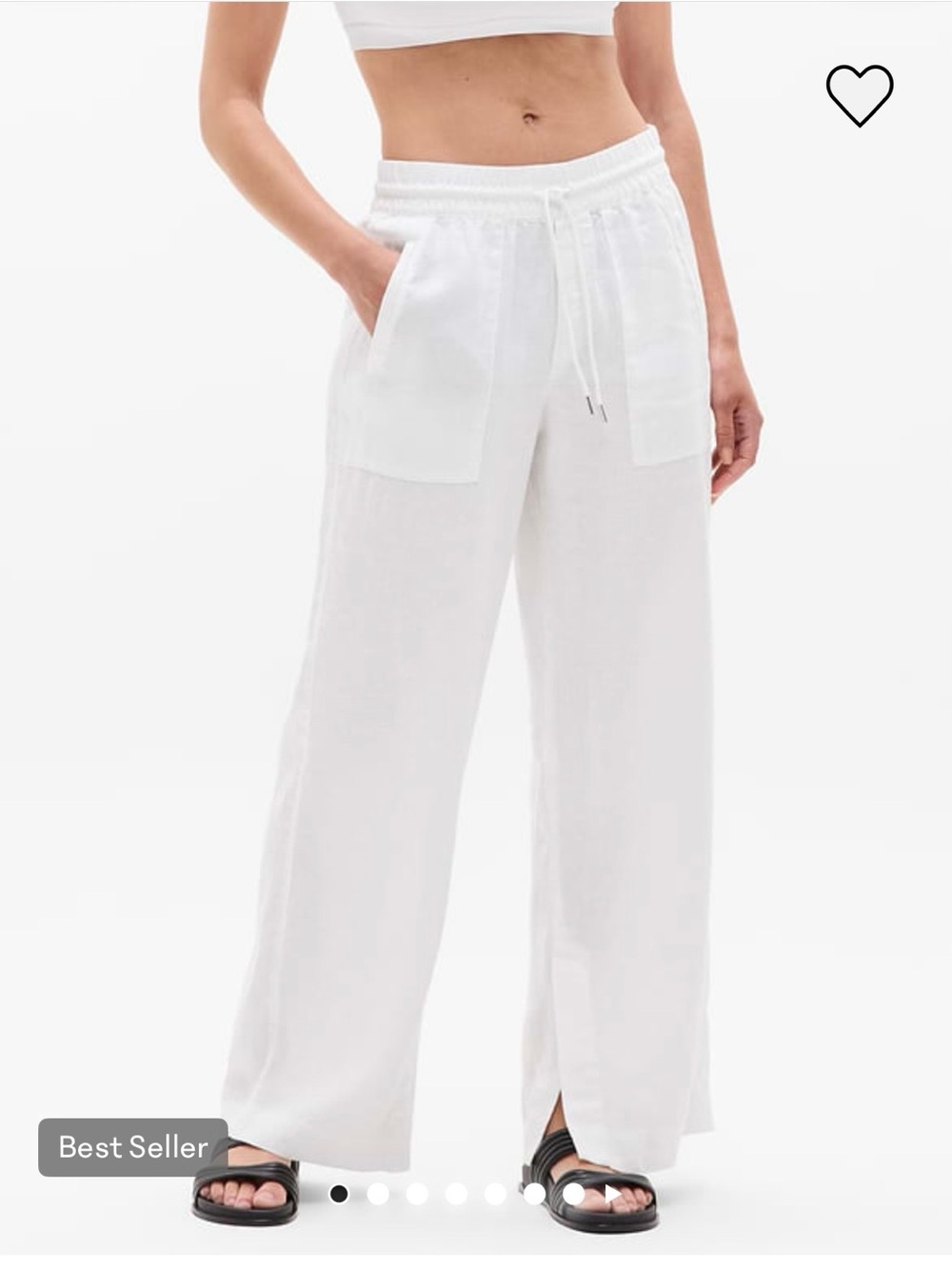Athleta White Wide-Leg Drawstring Linen Pants